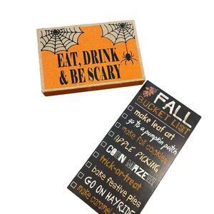 Eat, Drink, & Be Scary Halloween Decor | Fall Bucket List Wall Decor Two Items!
